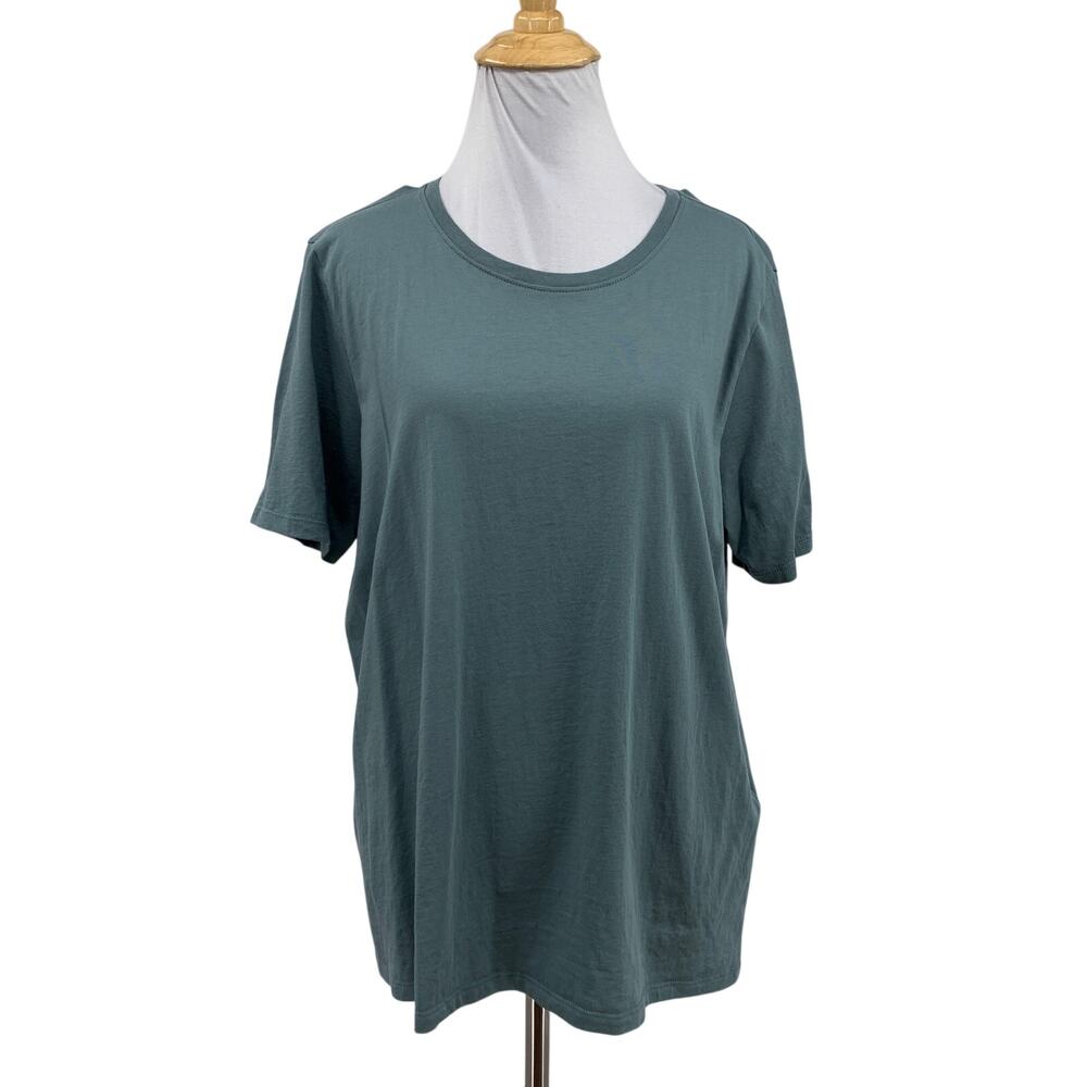 Eileen Fisher Tee Women L Large Green Gray Organic Pima Cotton Jersey Round Neck